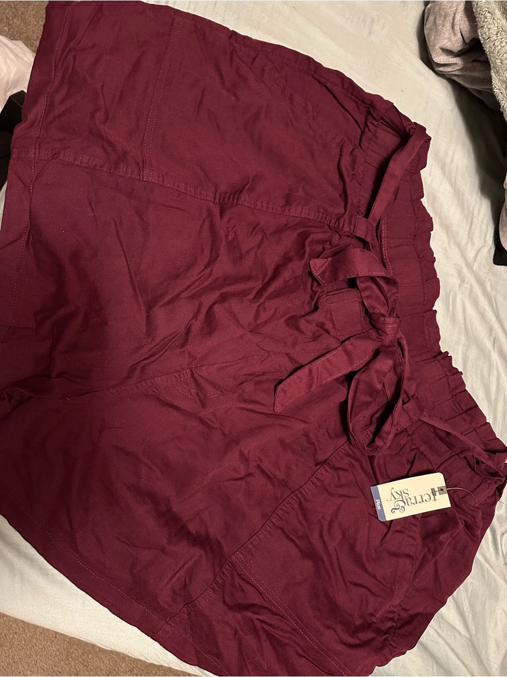 Terra & Sky Burgundy Paperbag Tie-Waist Women’s Shorts